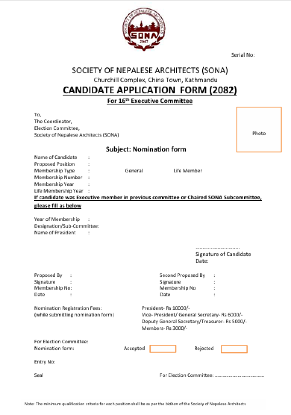 Candidate Form - 16th Executive Committee
